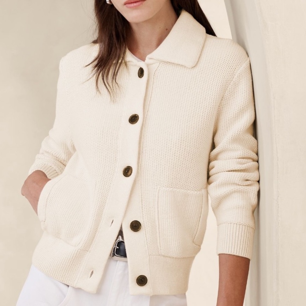 NWT BANANA REPUBLIC AVA SWEATER BOMBER TRANSITION CREAM WHITE WOMEN’S XL